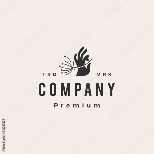 hand hold dandelion hipster vintage logo vector icon illustration