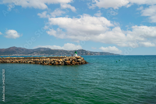 Beautiful beautiful blue Mediterranean sea background in the charming resort town of Empuriabrava, Costa Brava, Province of Girona, Catalonia photo