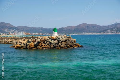 Beautiful beautiful blue Mediterranean sea background in the charming resort town of Empuriabrava, Costa Brava, Province of Girona, Catalonia photo