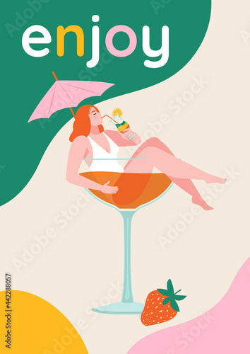 Beautiful girl in the glass of cocktail.