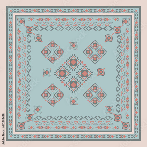 silk square scarf design with ethnic pattern