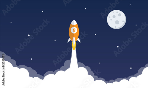 Bitcoin rocket rising to the moon