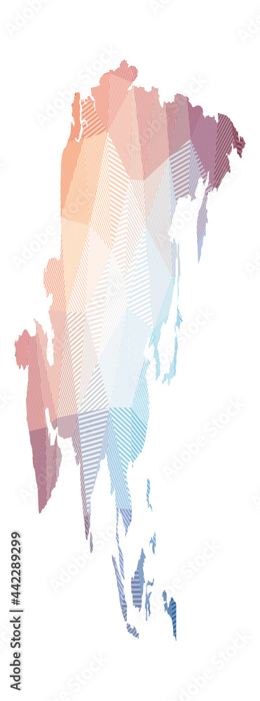 Map of Asia. Low poly illustration of the continent. Geometric design with stripes. Technology, internet, network concept. Vector illustration. Map of Asia. Low poly illustration of the continent. Geometric design with stripes. Technology, internet, network concept. Vector illustration.