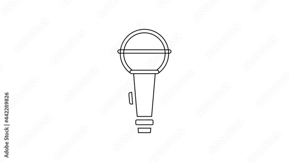 Black line Microphone icon isolated on white background. On air radio mic microphone. Speaker sign. 4K Video motion graphic animation