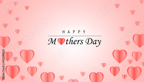 Mother's day greeting card.flying pink paper hearts. Symbols of love on pink background