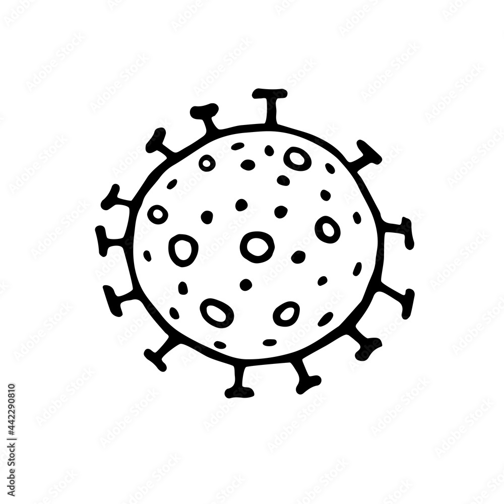 Vector virus icon. The Molecule viral bacteria infection. Coronavirus. Flu laboratory infection test. Contour doodle outline hand drawn Vector virus icon. The Molecule viral bacteria infection. Coronavirus. Flu laboratory infection test. Contour doodle outline hand drawn