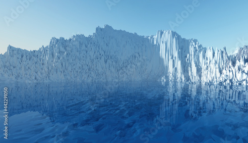 Snowy mountain landscape, 3d render