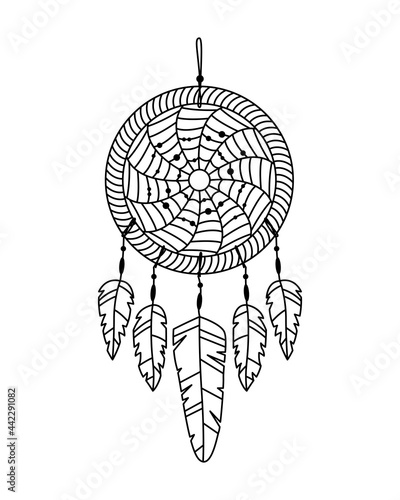 Vector illustration of dreamcatcher in boho style. Mystery interior