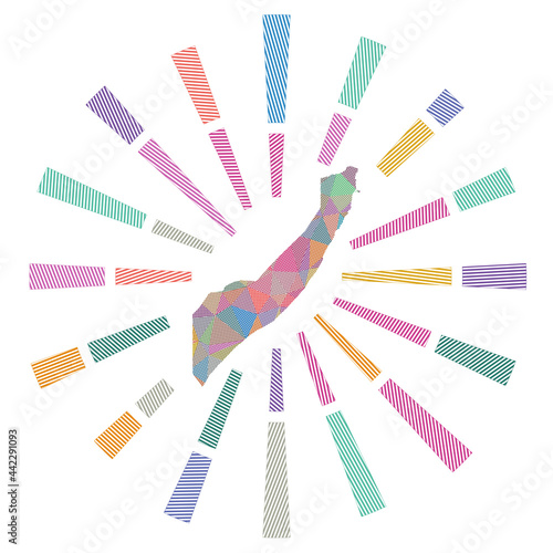 Somalia sunburst. Low poly striped rays and map of the country. Powerful vector illustration.