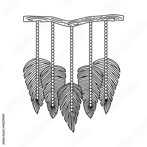 Vector illustration of macrame mural in boho style.