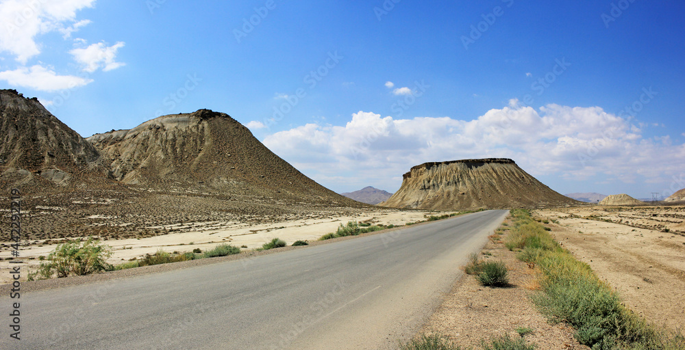 Mountain in the steppe near the town of Sangachaly. Azerbaijan.