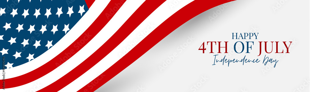 4th of July Independence Day celebration banner or header. USA national holiday design concept with a flag. Vector illustration. - obrazy, fototapety, plakaty 
