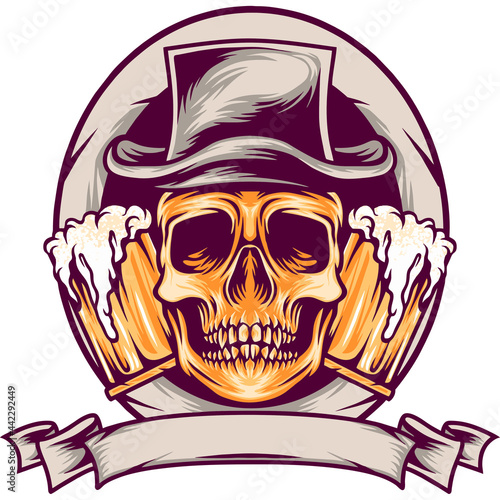 Skull With Beer Mascot Illustration