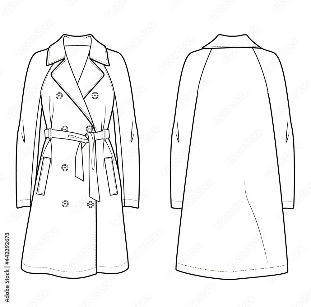 Technical sketch woman trench coat Stock Illustration | Adobe Stock