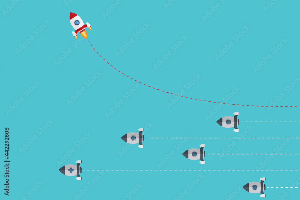 Different Approach - Different Direction. Group of rockets flying in ...