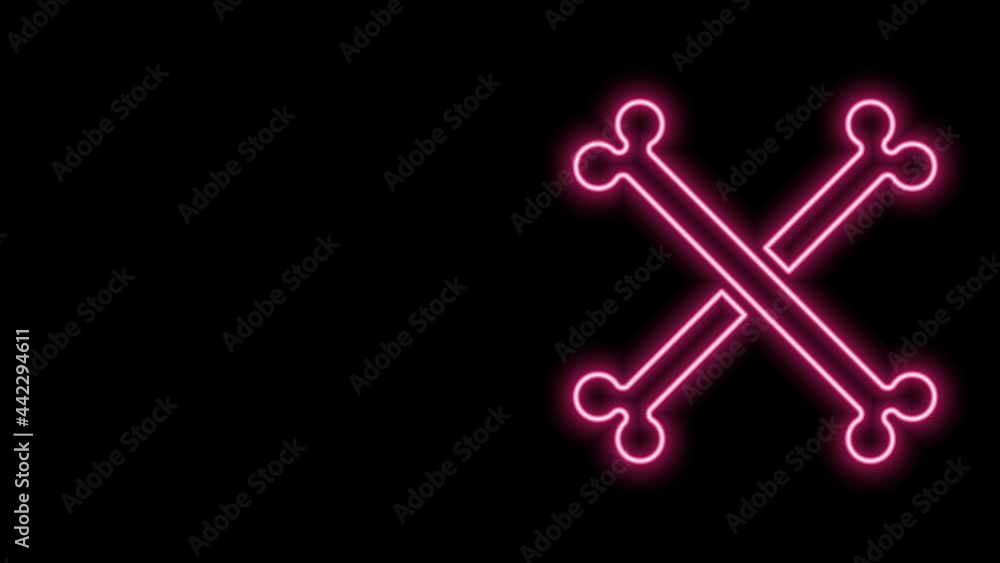 Glowing neon line Crossed human bones icon isolated on black background. 4K Video motion graphic animation Glowing neon line Crossed human bones icon isolated on black background. 4K Video motion graphic animation