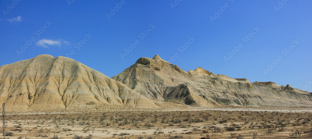 Fototapeta premium Mountain in the steppe near the town of Sangachaly. Azerbaijan.