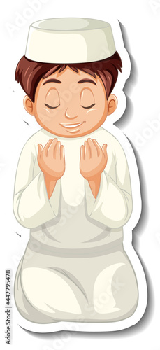 A sticker template with Muslim boy praying