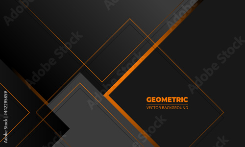 Dark grey business elegance abstract geometric vector background with orange lines. Minimal geometric shapes on dark background. Vector illustration.