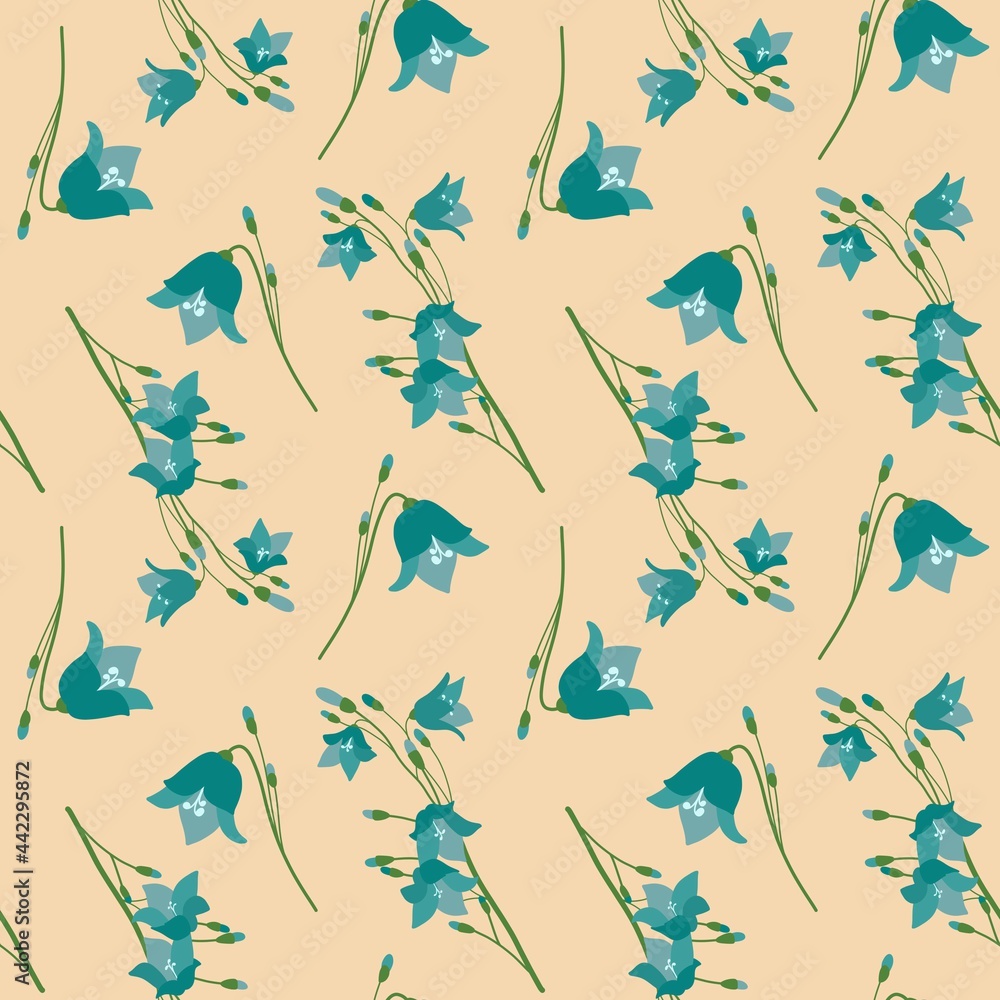Seamless pattern of bellflowers on a beige background