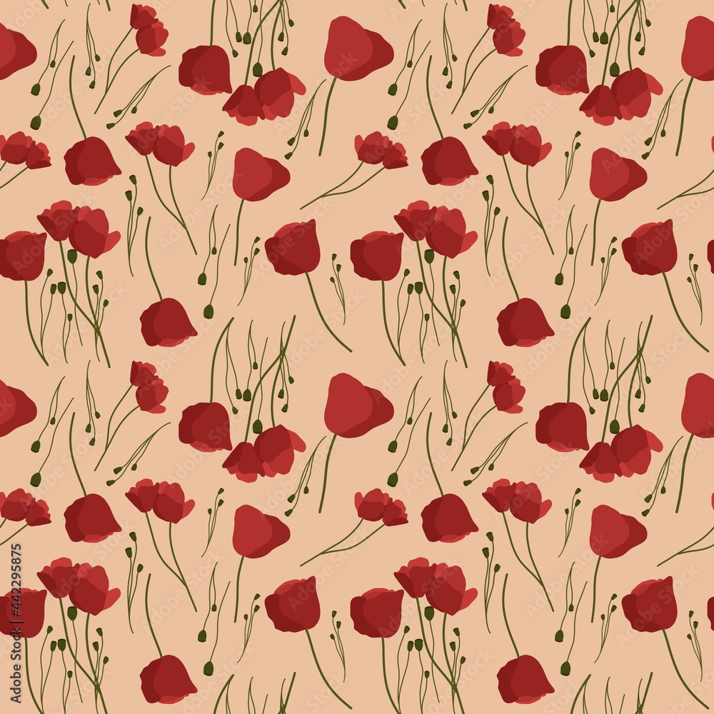 Seamless pattern of poppy on a beige background Seamless pattern of poppy on a beige background