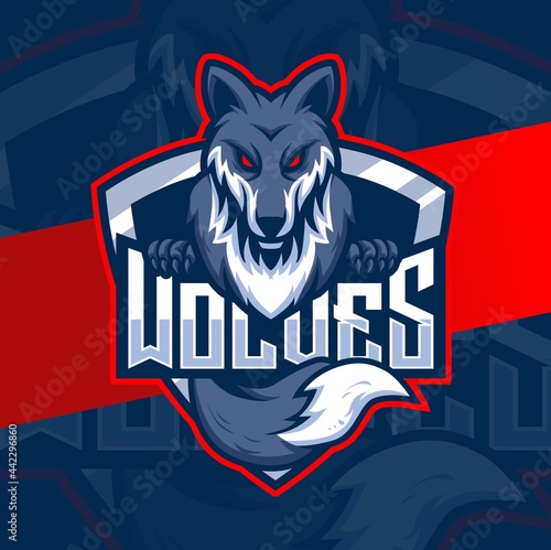 wolves mascot esport logo character design for wolf gaming and sport