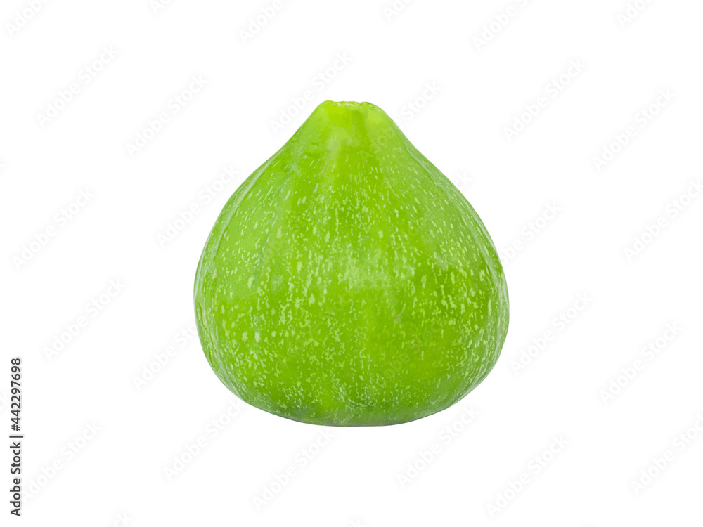 A halved and whole green fig isolated on a white background A halved and whole green fig isolated on a white background