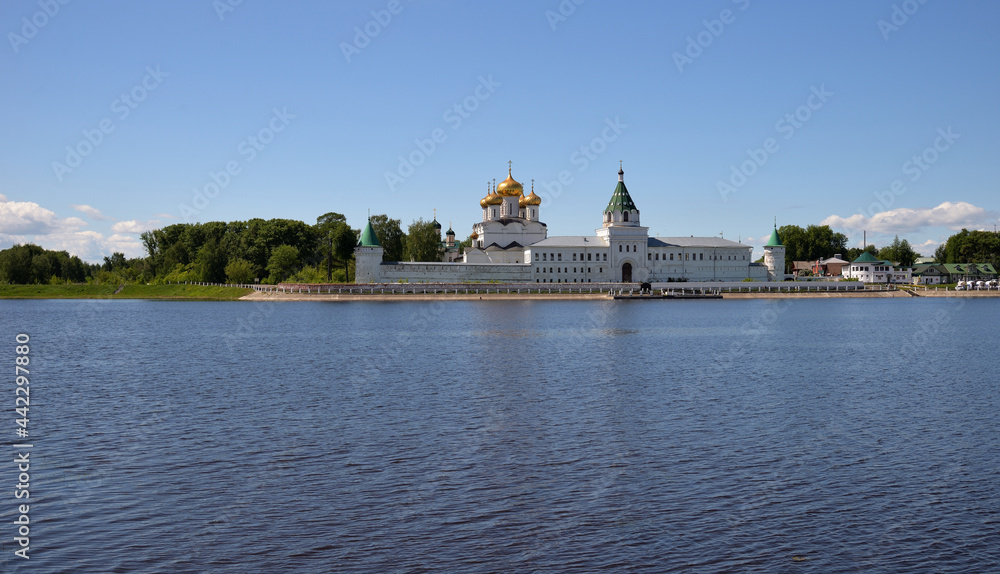 Ipatiev Monastery (Hypatian Monastery), male monastery (1330) situated on bank of Kostroma River just opposite of Kostroma city. View from side of old channel of Kostroma River, Golden Ring of Russia,