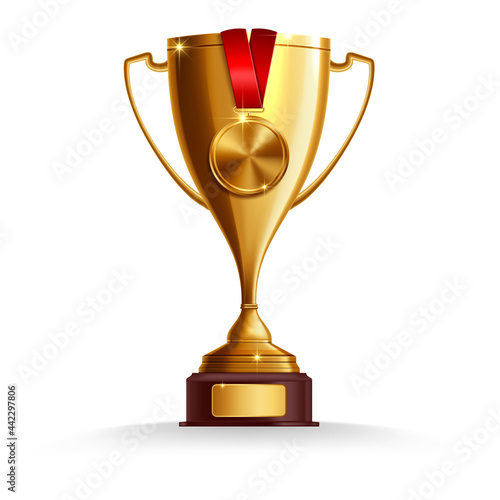 Realistic Golden Trophy Cup Set Isolated on White Background
