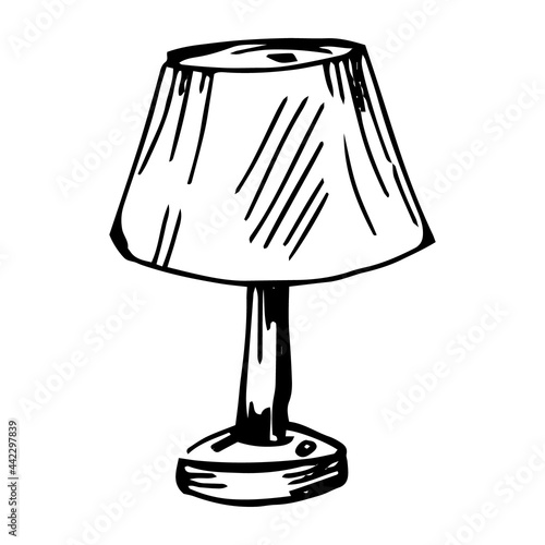 Table lamp, hand-drawn on a white background, in the style of a sketch. © Zueva Alyona