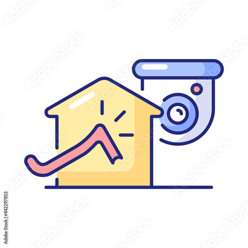 Avoiding house intrusion with CCTV system RGB color icon. Isolated vector illustration. Burglaries prevention. Monitoring property in real-time. Threats detect simple filled line drawing