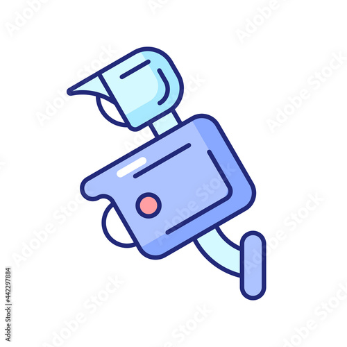 Floodlight camera RGB color icon. Isolated vector illustration. Scaring away intruders. Manually lights control. Wireless outdoor camera. Motion detection function at nights simple filled line drawing