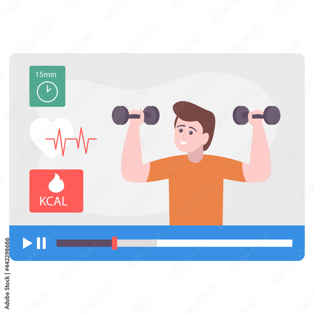 Gym Fitness tutorial Concept, Health and Cardio Execercise Lectures Vector  Icon Design, Online video Training Symbol, E-Learning Sign, Virtual courses  or Digital Academy Stock illustration Stock Vector | Adobe Stock