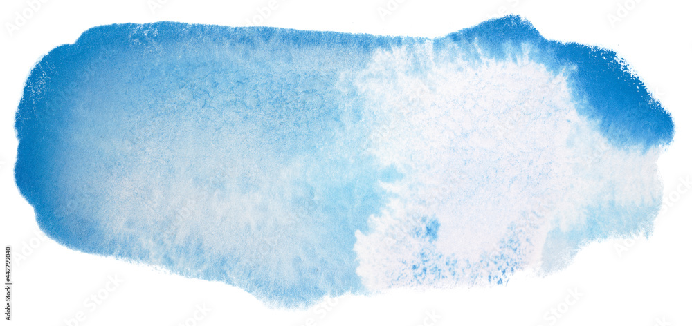 Blue watercolor stain on paper. Design element on white background. Blue watercolor stain on paper. Design element on white background.