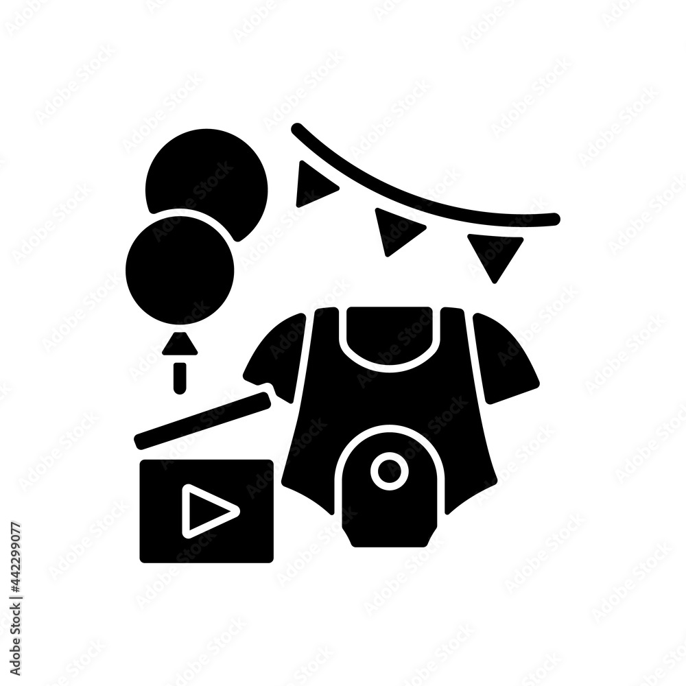 Baby shower party video black glyph icon. Newborn gender reveal vlog
