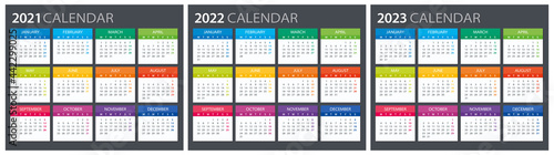 2021, 2022, 2023 Calendar - illustration. Template. Mock up