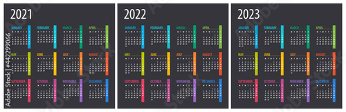 2021, 2022, 2023 Calendar - illustration. Template. Mock up