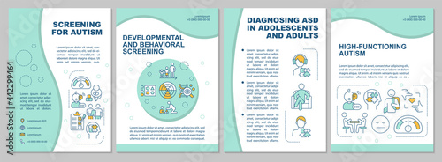 Screening for autism brochure template. Medical services. Flyer, booklet, leaflet print, cover design with linear icons. Vector layouts for presentation, annual reports, advertisement pages