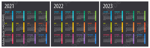 2021, 2022, 2023 Calendar - illustration. Template. Mock up