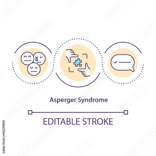 Asperger syndrome concept icon. Health disorder. Problems in social interaction. Bad communication skills abstract idea thin line illustration. Vector isolated outline color drawing. Editable stroke