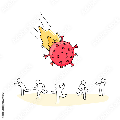 Big coronavirus bacteria attack people like meteorite.