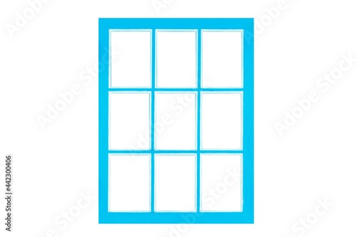 Vintage blue painted wooden window frame isolated on a white background