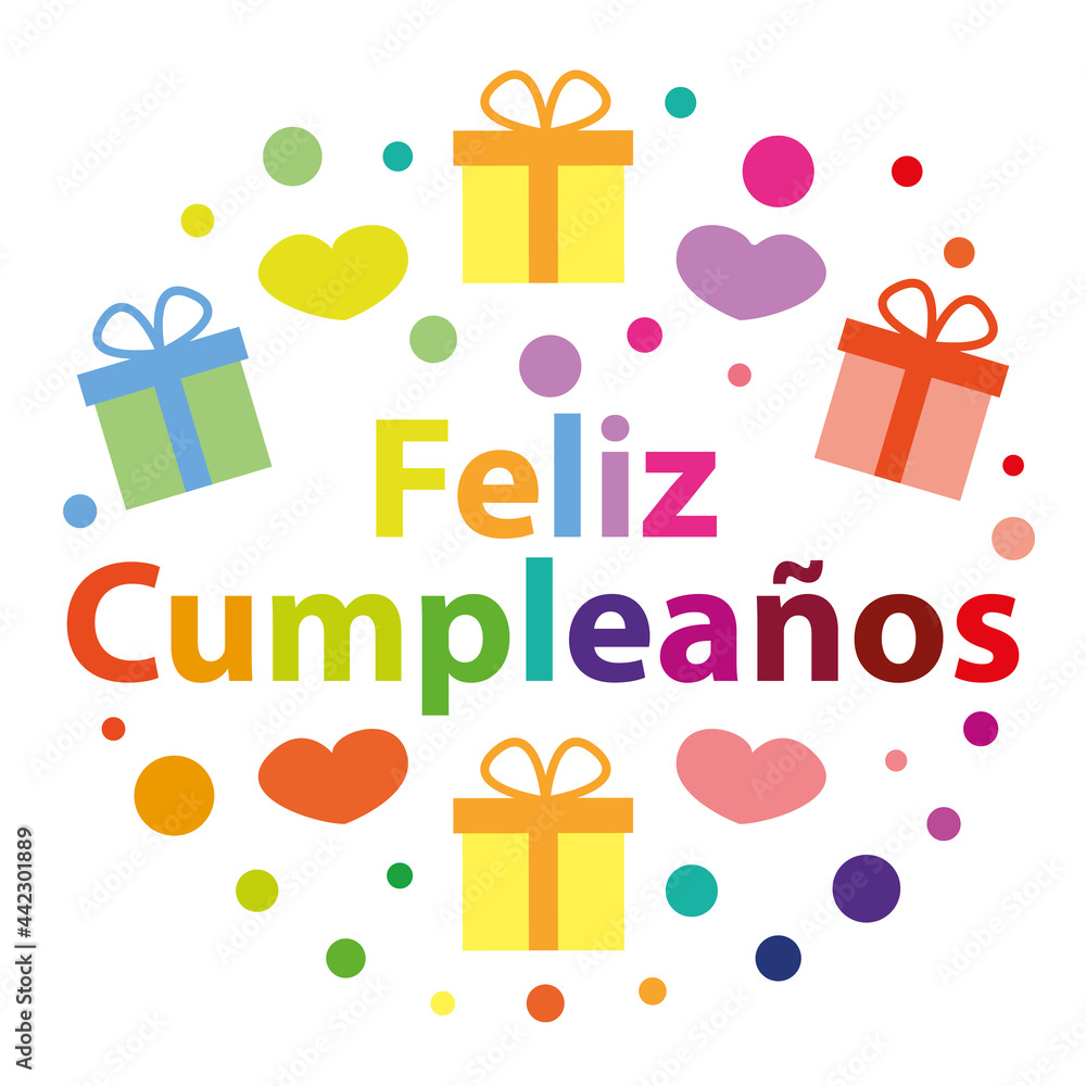 Feliz cumpleaños. Vector greeting card. Happy birthday in spanish. Stock  Vector