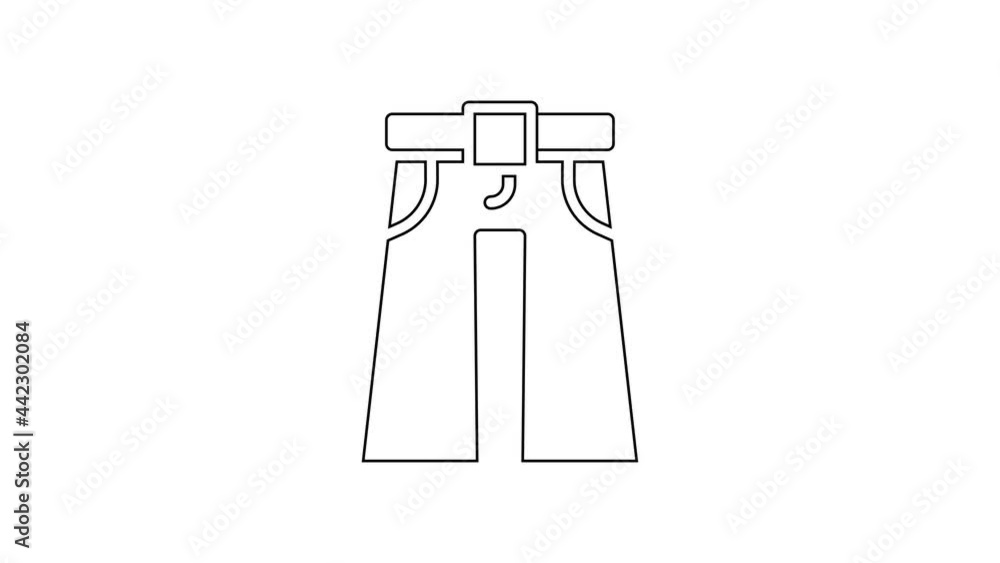 Black line Jeans wide icon isolated on white background. 4K Video motion graphic animation Black line Jeans wide icon isolated on white background. 4K Video motion graphic animation