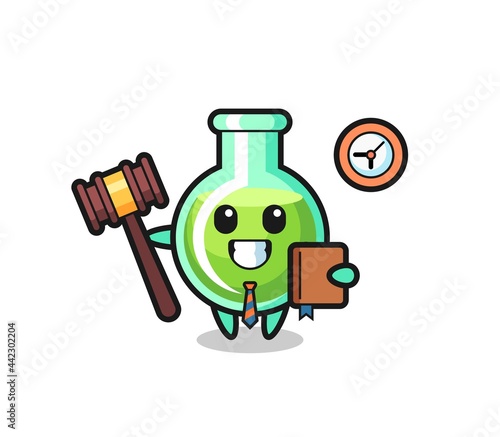 Mascot cartoon of lab beakers as a judge