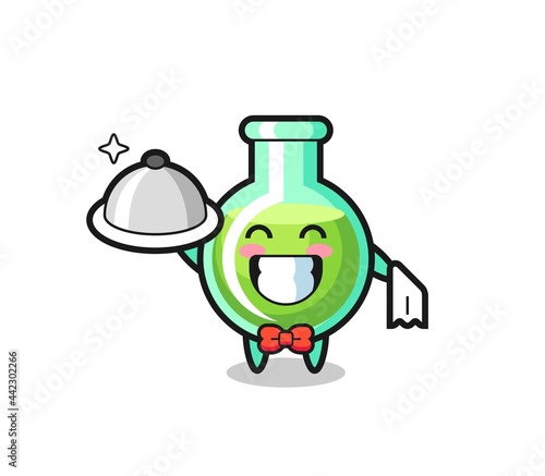 Character mascot of lab beakers as a waiters