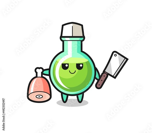 Illustration of lab beakers character as a butcher