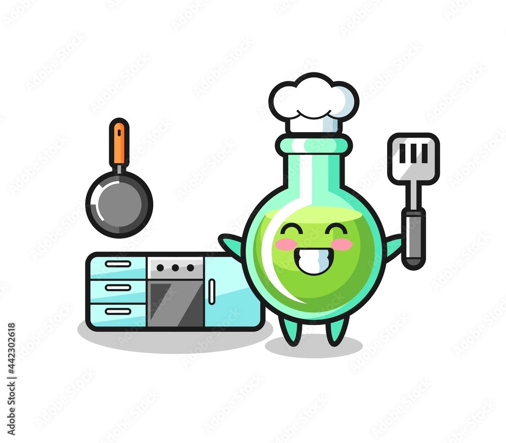 lab beakers character illustration as a chef is cooking lab beakers character illustration as a chef is cooking