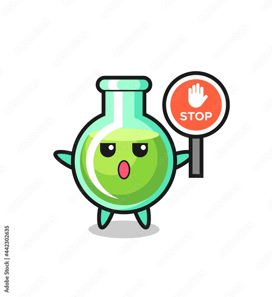 lab beakers character illustration holding a stop sign lab beakers character illustration holding a stop sign