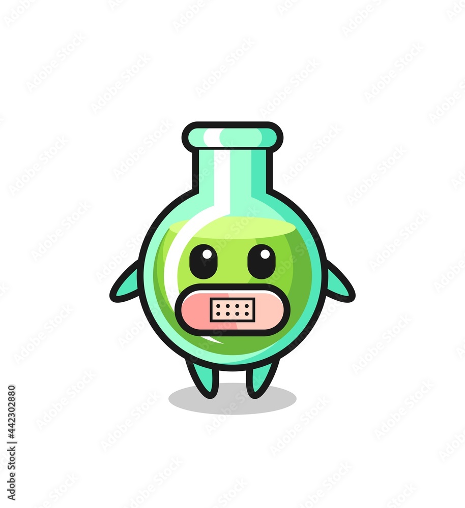 Cartoon Illustration of lab beakers with tape on mouth Cartoon Illustration of lab beakers with tape on mouth